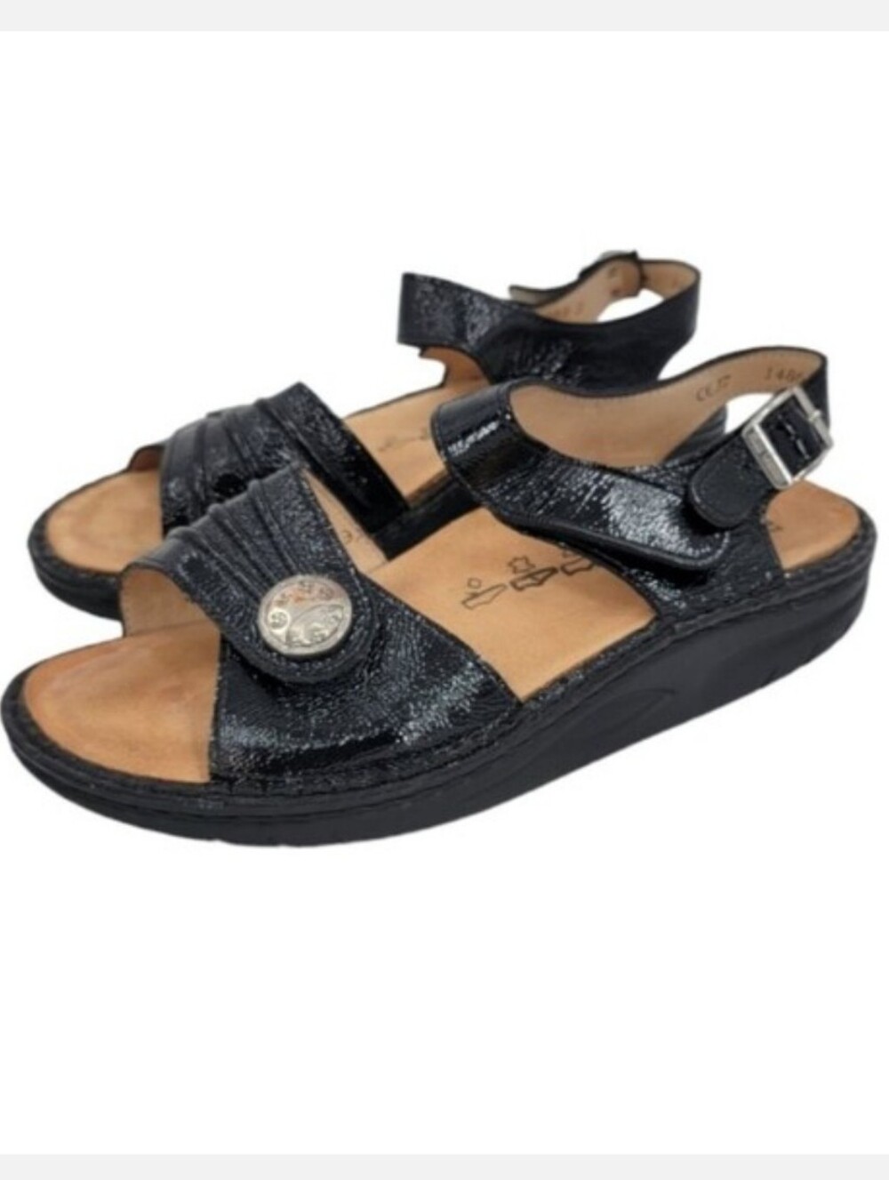 Finn Comfort Womens Sausalito Leather Sandal Size 37 6.5 Black Adjustable